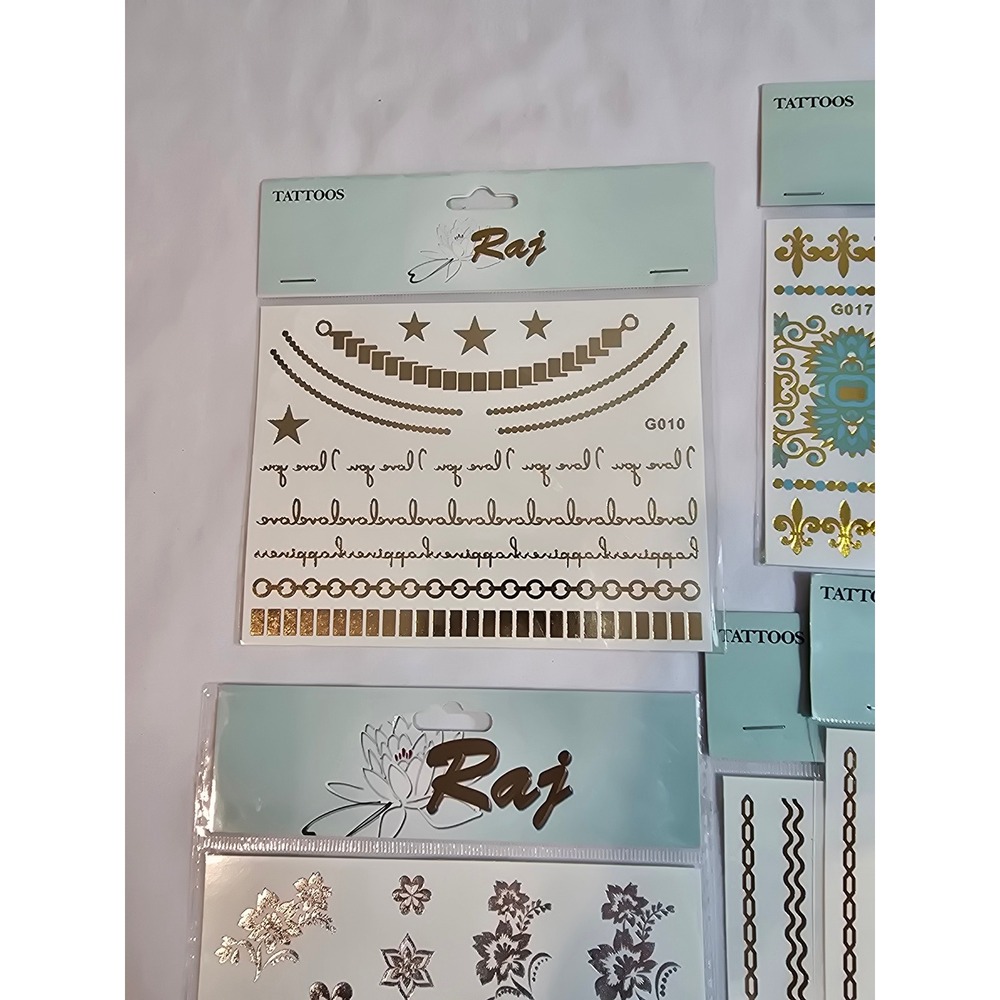Raj Metallic Temporary Tattoos Body Art Gold Silver Henna Style Stickers Lot‎ - Picture 2 of 11